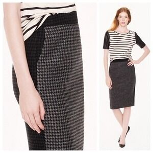 J.Crew The Pencil‎ Skirt Houndstooth Wool Blend Black White Size 0